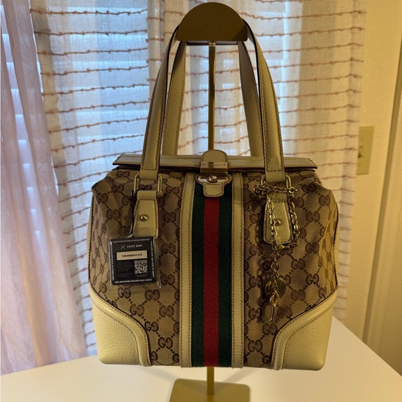 Gucci Monogram Web Treasure Boston Tote Off White VINTAGE! - Picture 1 of 9